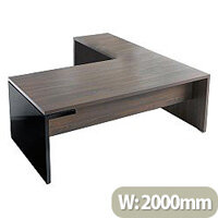 Mito Executive Desk 2000mm With Left Hand Desk Return Dark Sycamore & Black Mito Executive Desk 2000mm With Left Hand Desk Return Dark Sycamore & Black