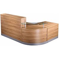 Complete Curved Reception Unit American Black Walnut Finish With Glass Counter