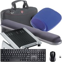 Working from Home Office Bundle Kit - Laptop Riser, Keyboard and Mouse Set, Mouse Pad, Wrist Rest, Falcon Laptop Bag 16" - All in One Set Working from Home Office Bundle Kit - Laptop Riser, Keyboard and Mouse Set, Mouse Pad, Wrist Rest, Falcon Laptop Bag 16" - All in One Set