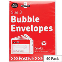 Post Office Postpak Size 3 Bubble Lined Envelopes 220x320mm Pack of 40 Post Office Postpak Size 3 Bubble Lined Envelopes 220x320mm Pack of 40