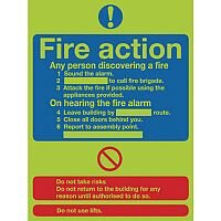 Safety Sign Niteglo Glow In The Dark Fire Action Stand 300x250mm PVC