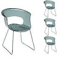 Miss B Antishock Canteen & Breakout Chrome Sled Frame Chair Translucent Smoked Grey Set of 4 Miss B Antishock Canteen & Breakout Chrome Sled Frame Chair Translucent Smoked Grey Set of 4