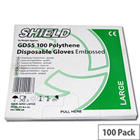 Shield Embossed Polythene Clear Disposable Gloves Large Pack of 100 Shield GD55 Shield Embossed Polythene Clear Disposable Gloves Large Pack of 100 Shield GD55