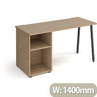 Sparta Rectangular Home Office Desk with Charcoal A Frame Legs & Kendal Oak Desktop & Support Pedestal W1400xD600xH730mm