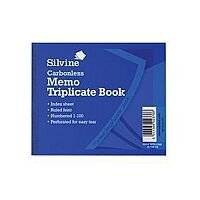 Silvine Blue 4x5" Carbonless Triplicate Memo Book Pack of 5 707 Silvine Blue 4x5" Carbonless Triplicate Memo Book Pack of 5 707
