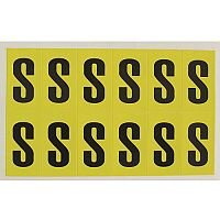 Adhesive Label Bin Sticker Letter S H90xW38mm 6 Characters Per Sheet Black Text On Yellow