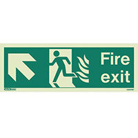Photoluminescent NHS HTM 65 Fire Exit Sign arrow up left HxW 200x450mm Ref:SY318200