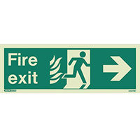 Photoluminescent NHS HTM 65 Fire Exit Sign arrow right HxW 150x400mm Ref: SY318215