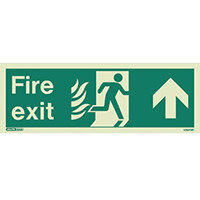 Photoluminescent NHS HTM 65 Fire Exit Sign arrow up HxW 200x450mm