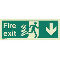 Photoluminescent NHS HTM 65 Fire Exit Sign Arrow Down HxW 200x450mm Ref:SY318261