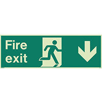 Photoluminescent Fire Exit Single Sided Sign For Large Areas 300X900mm Fire Exit Arrow Down