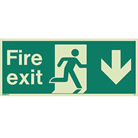 Photoluminescent Fire Exit Single Sided For Large Buildings 250X600 Arrow Down Sign