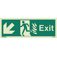 Photoluminescent NHS HTM 65 Fire Exit Sign Arrow Down Left HxW 150x400mm