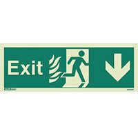 Photoluminescent NHS HTM 65 Fire Exit Sign Arrow Down HxW 200x450mm Ref:SY318407