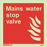 Photoluminescent Fire Fighting Equipment Notices Mains Water Stop Valve HxW 150X150mm