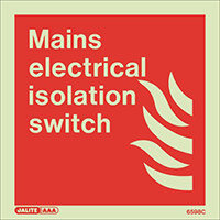 Photoluminescent Fire Fighting Equipment Notices Mains Electrical Isolation Switch HxW 150X150mm