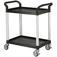 Two Tier Plastic Utility Tray Trolley With Open Sides And Ends With 2 Standard Size Shelves Capacity 250kg