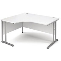 1400mm Left Hand Ergonomic Desk In White 25mm Top & Silver Cantilever Double Upright Legs 1400mm Left Hand Ergonomic Desk In White 25mm Top & Silver Cantilever Double Upright Legs