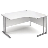 1400mm Right Hand Ergonomic Desk In White 25mm Top & Silver Cantilever Double Upright Legs 1400mm Right Hand Ergonomic Desk In White 25mm Top & Silver Cantilever Double Upright Legs