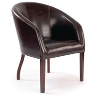 Metro Brown Leather Effect Curved Armchair With White Stitching Metro Brown Leather Effect Curved Armchair With White Stitching
