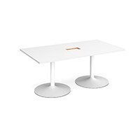 Trumpet Base Rectangular Boardroom Table 1800Mm X 1000Mm With Central Cutout 272Mm X 132Mm - White Base, White Top