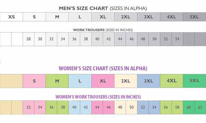 Size Charts for Men's and Women's